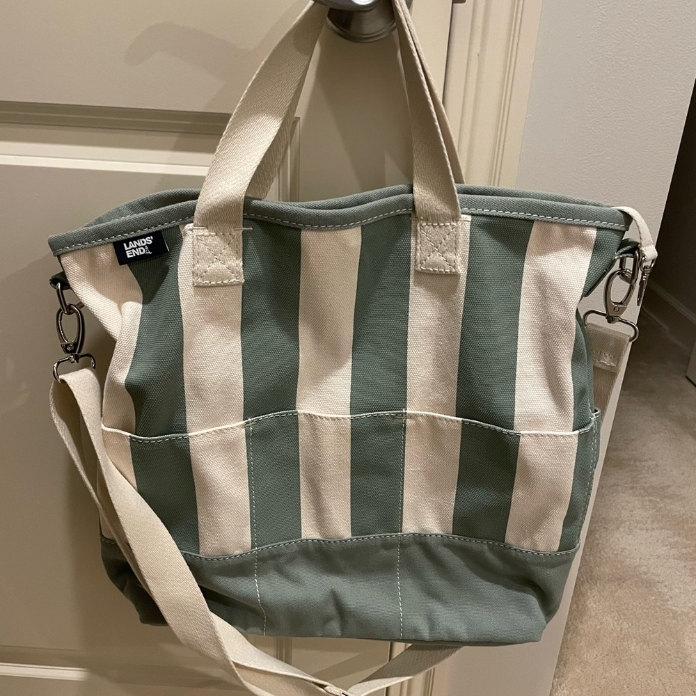 Lands' End Green and White Striped Tote